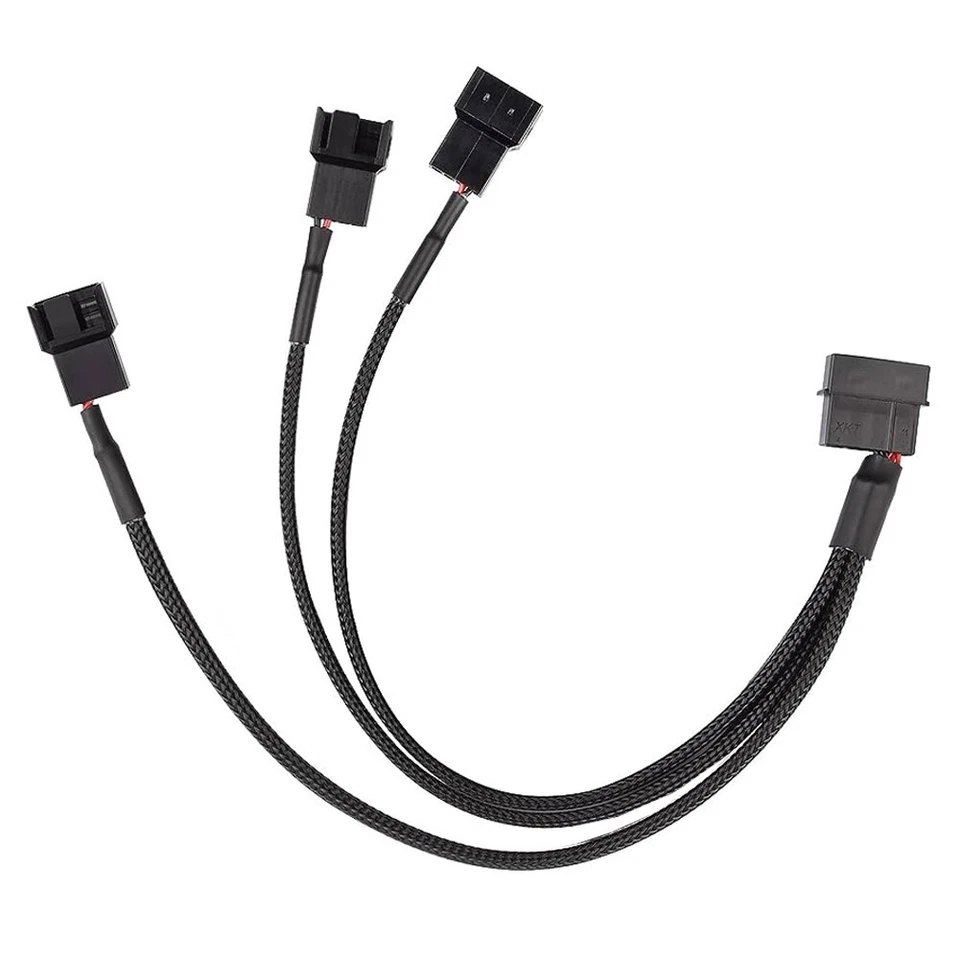 M34 4 Pin Molex auf 4 x 3 / 4-Pin PMW 12V PC Gehäuselüfter Stromversorgungskabel - Bild 3 von 4