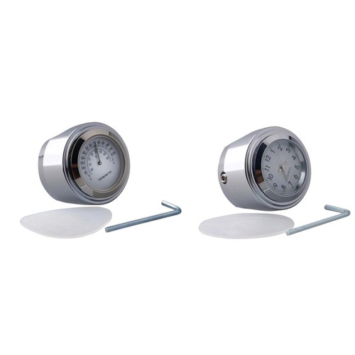 1er Set 7/8" Motorrad Fahrrad Lenker Quarz Thermometer + Uhr Weiß