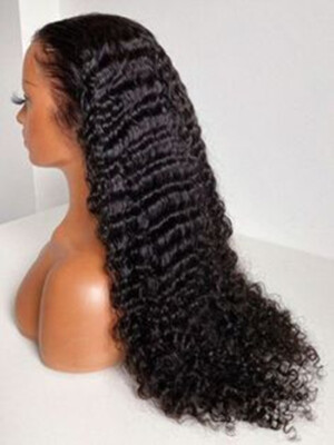 Long 360 Full Lace Human Hair Wig Kinky Curly Black Wigs With Baby Hair Natural