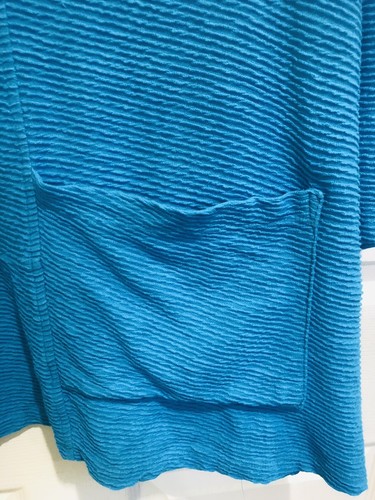 HabitaT Women’s Pullover Top Size Large L Bold Turquoise Pocket V-Neck Ribbed - Picture 5 of 9