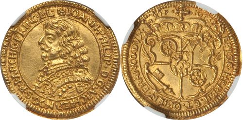 Germany Mainz 1653-MF Johann Philipp gold Ducat NGC MS-63 TOP POP!!