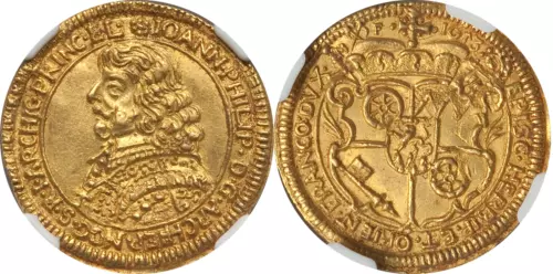 Germany Mainz 1653-MF Johann Philipp gold Ducat NGC MS-63 TOP POP!!