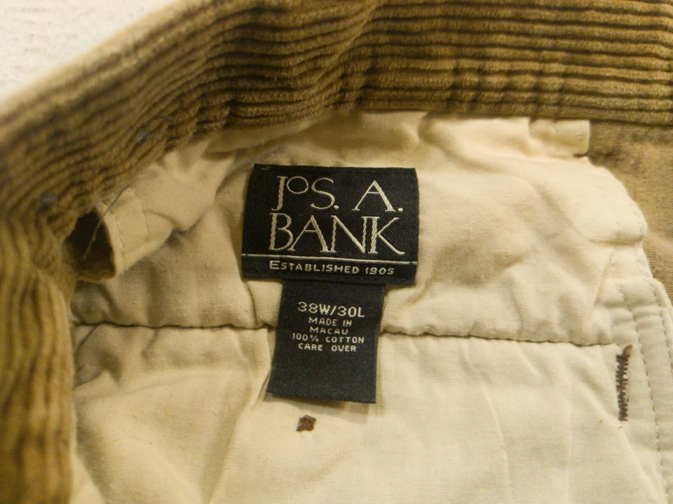 Pantalones Jos A Bank Para Hombre 38x30 Marrón Pana Chino Pantalones Plisados Relajados Foto 3 de 4