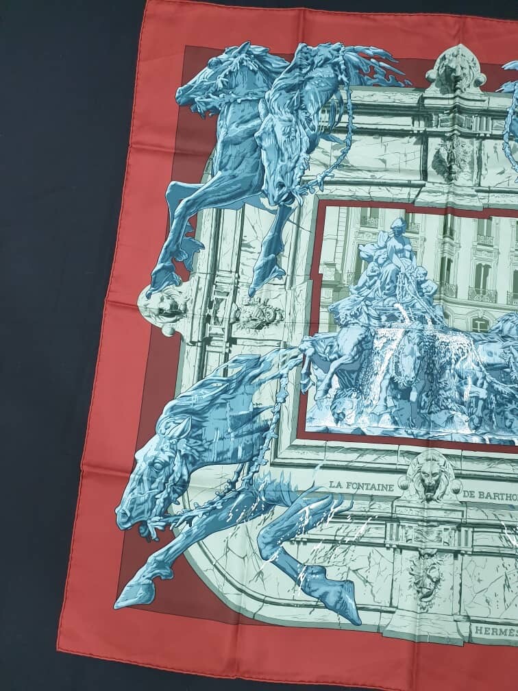 Authentic Hermes Silk Scarf “LA FONTAINE DE BARTHOLDI” By RYBAL 90x90cm