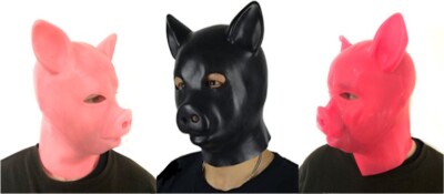 Latex PIG Maske Pink Gum Fetisch Ganzkörper Gummihut Rollenspiel Tier Stag Gimp