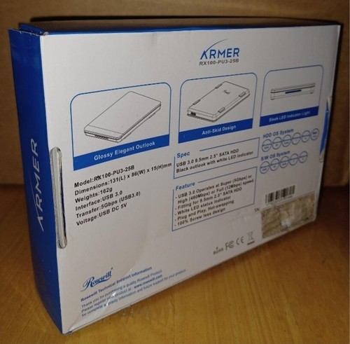 Rosewill ARMER RX100-PU3-2.5B, External HDD Enclosure, 9.5mm 2.5" SATA, USB 3.0 - Picture 2 of 3