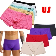 Mens Ice Silk Underwear Trunks Seamless Bulge Pouch Boxer Briefs Underpants