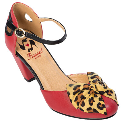 Banned Retro Rockabilly Vintage Swing Riemchen Pumps - Into The Wild Rot Leopard