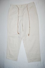 Women's Lauren by Ralph Lauren Leather Drawstring Crop Beige Ivory Pants Size 4