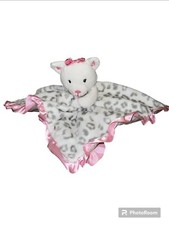 Okie Dokie Pink Grey Kitty Cat Leopard Cheetah Baby Blanket Satin Lovey