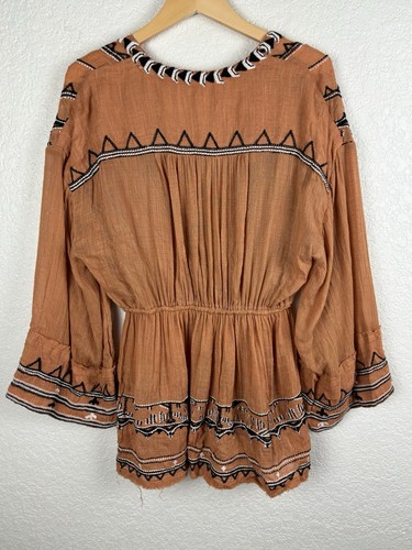Free People Aztec Print Romper Size XS Brown Boho Festival Hippie Plunge Neck - Picture 9 of 12