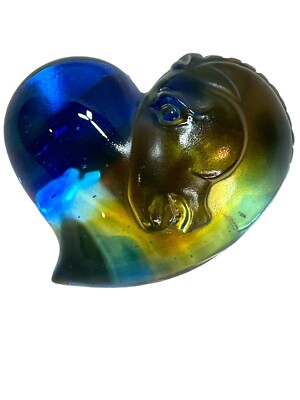 Liuli Gongfang Horse Heart Paperweight Crystal Studio Art Glass Signed Stamped
