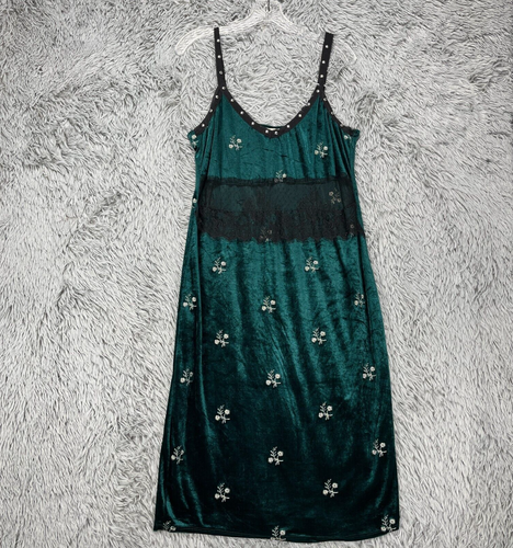 Zara Midi Dress Women's M Green Velour Lace Whimsigoth Fairycore Grunge Mermaid - Picture 1 of 13