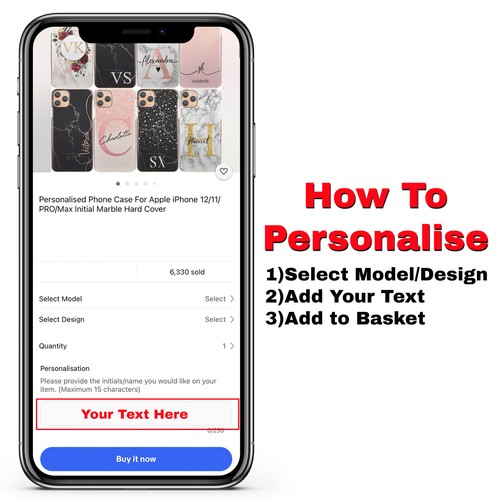 Personalised Initial Phone Case For iPhone XR/XS/Pro/Max Pink Marble Hard Cover - Zdjęcie 3 z 62