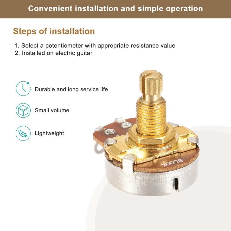 4x Audio Taper Potentiometer B500K 3 Pin 1/4" Dia Split Shaft für E-Gitarre Bass - Bild 4 von 4