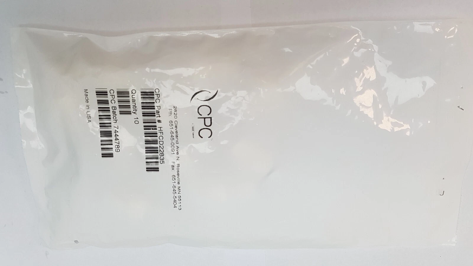 Sealed CPC bag of HFCD22835 coupling inserts with the CPC label