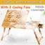folding portable bamboo laptop desk table bed serving tray with drawer & 2 fans