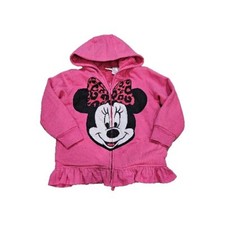 Disney Minnie Mouse Girl Pink Fur Lined Hooded Zip Jacket Hoodie Sz 5 5T
