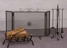 Accessori per Camino Caminetto Set fuoco con Portalegna Parascintille e Trespolo