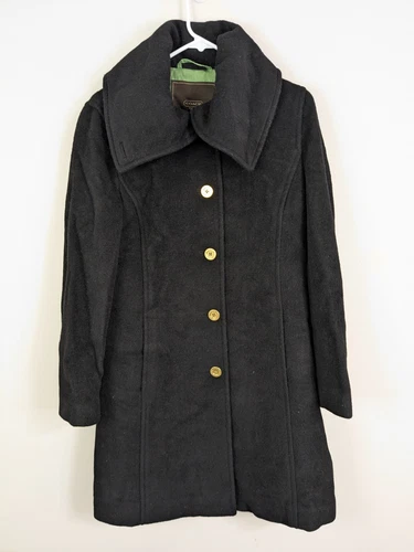 Cappotto Coach donna medio nero lana mohair con bottoni manica lunga
