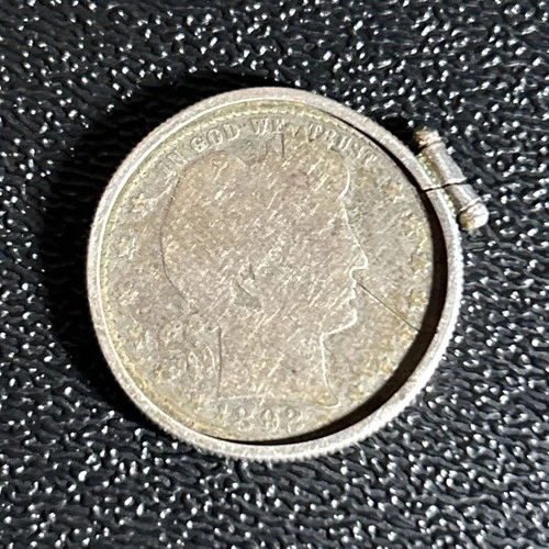 1892 25C Barber Quarter, Contains 0.1808oz of SILVER With Necklace Holder