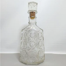 Vintage Melrose Whiskey Blown Mold Glass Decanter w/ Stopper & Rose Logo