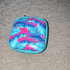 Tropical Print Portable Zippered cord Organizer, Blue Pink Green, Fabric Plastic