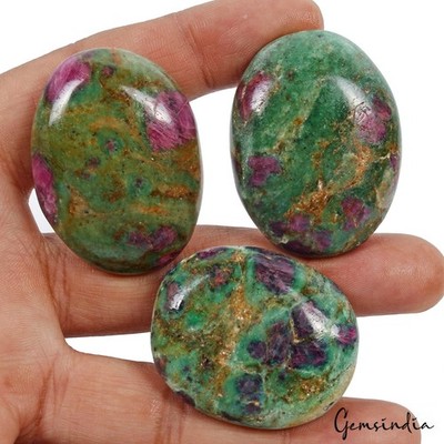600 Ct Natürliche Ruby Fuchsite Oval Cabochon Fushchite Heilstein Lot 3-tlg