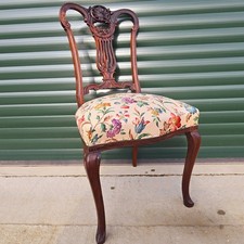 Chippendale Style Carved Mahogany Dining or Bedroom Chair Reupholstered Antique