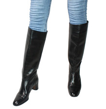 ITALY VINTAGE DAMENSTIEFEL STIVALI HEEL BLOCK BOOTS LANGSCHAFT SLOUCH 39 #S10-4#