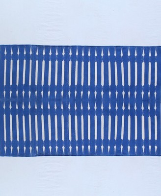 Handwoven Cotton Rug Blue White Striped Kilim Reversible Flatweave Multi Size