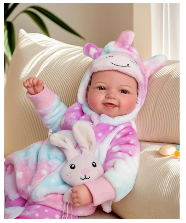 Muñeca bebé niña renacida de 17" - cuerpo de tela suave, extremidades posables, atuendo y accesorio Foto 2 de 4