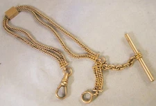 Antique 1/10 Gold-Filled Pocket Watch Double Curb Chain w/Slide 10 1/2" & T-Bar