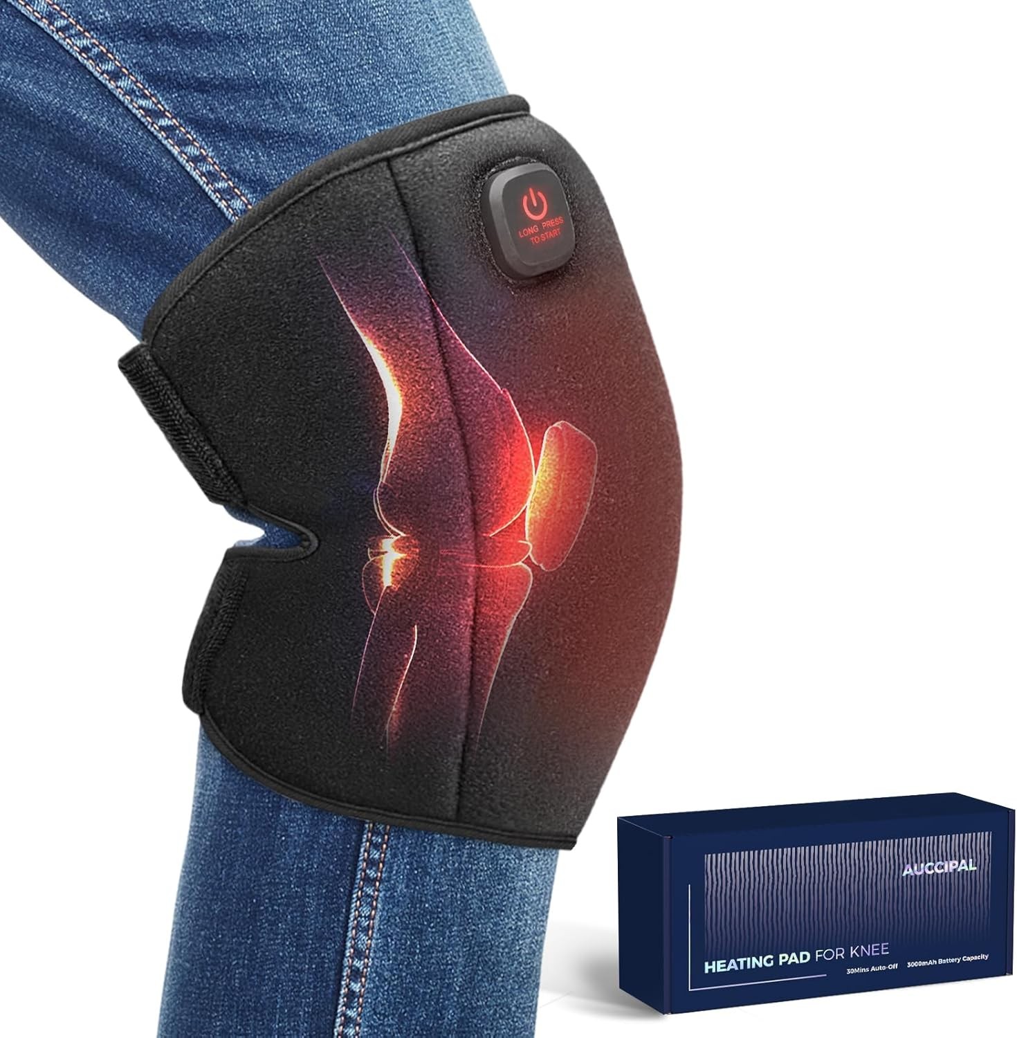 Heating Pad for Knee Cordless, Heated Knee Brace with 3000mAh Large Battery Capa