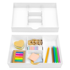 2PK - 3 Slot Drawer Organizer with Adjustable Dividers - 5 Compartments Drawe...