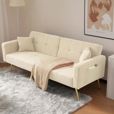 Fabric Sofa Bed Love Seat Sofa Settee Couch with Metal Legs & Cushions Beige