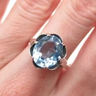 Sarah Coventry 925 Sterling Silver Vintage Blue C Z Modernist Floral Ring Size 7