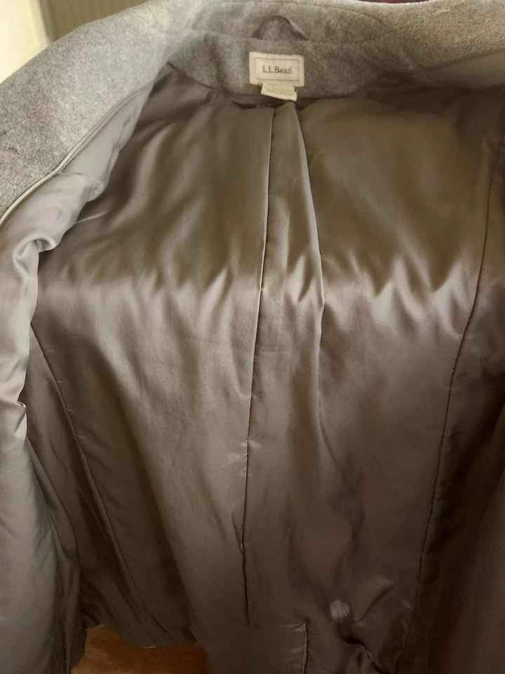 Abrigo para mujer LL Bean gris forrado Bellandi 100 % lana italiana aislante talla 10P Foto 3 de 4