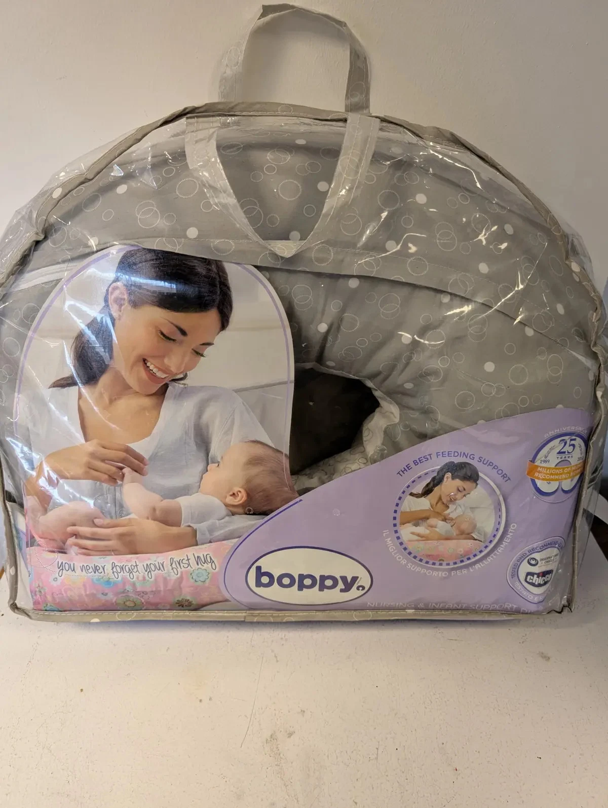 Boppy Chicco Nursing Support Cushion Grey Circle Design with Carry Bag
Opens in a new window or tab