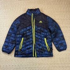 Snozu Boys Blue/Neon Winter Puffer Jacket Size XS 5/6 Excellent Condition Used