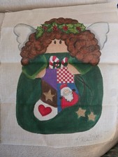 Vintage Sally Jenkins Angel Holding Stocking Needlepoint Canvas 10x13" 16 Mesh