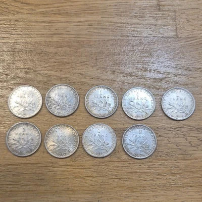 Lot 9 pièces France 1 Franc Argent Semeuse 1915-1917 « République Française » - Photo 1/4