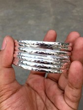 Solid 925 Sterling Silver Bangles, Hammered Bangles Stacking Set of 5 Bangles