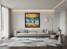 Boy Playing Beach Ball Mosaic Art Print, Ocean Sunset Wall Decor, Coastal