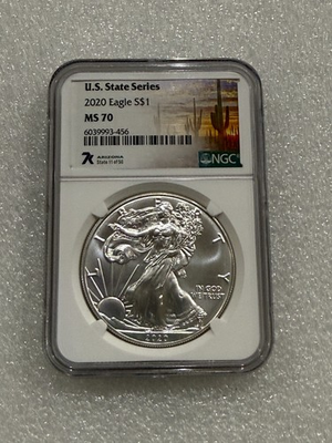 #ad 2020 SILVER EAGLE NGC MS70 7K STATE SERIES ARIZONA $115.00