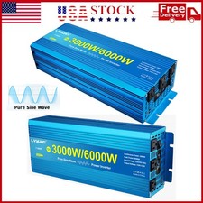 3000W 6000W Pure Sine Wave Power Inverter 12V 24V to 110V Converter 3AC Outlets