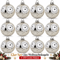 Weihnachtskugeln Glas 12Er Set Christbaumkugeln Baumschmuck Kugeln Eulen Silber
