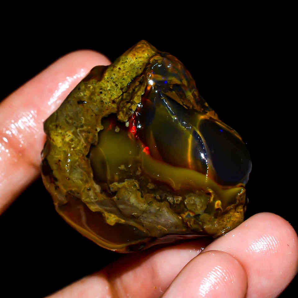 Opala preta bruta 100,5 cts natural etíope Welo opala fogo bruto grau joia - Imagem 4 de 4