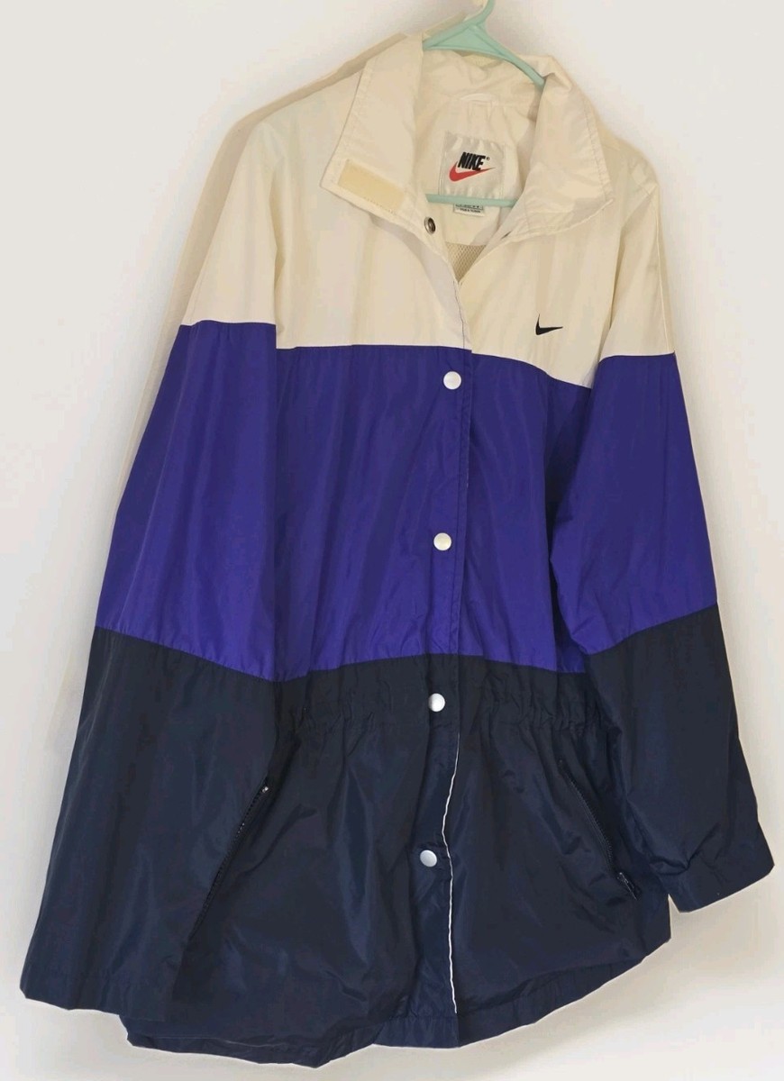 Nike Vintage 90s Windbreaker Jacket Color Block Snap Button Blue