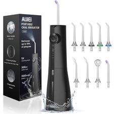 Cordless Water Flosser Dental Irrigator 9 Tips 300ML Rechargeable Black